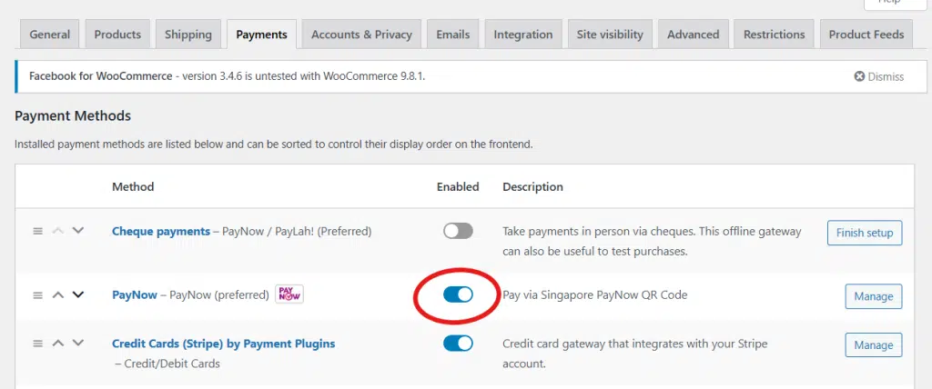 enable paynow payment option