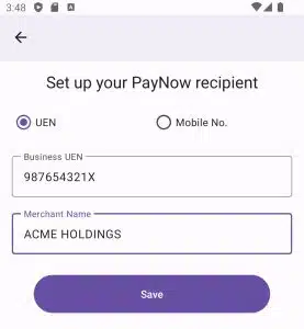 Set up Singapore SG paynow recipient in the mobile app using UEN or mobile app