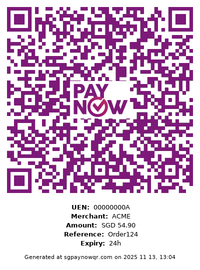 Example of a PayNow UEN QR code. Generated at sgpaynowqr.com